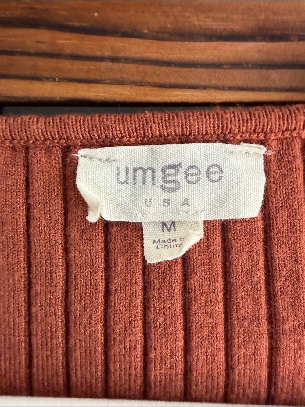 Umgee Ribbed Square-Neck Sweater in Rust Brown - Picture 3 of 4